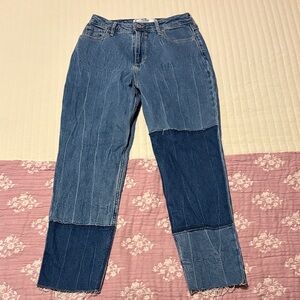 Hollister Blue Patchwork Straight Leg Jeans
